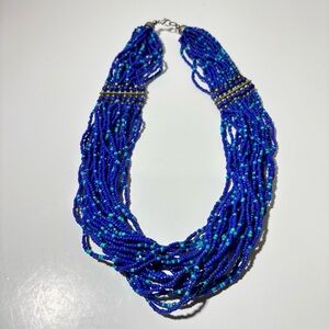 Blue And Turquoise multi strand Beaded 20” necklace.  10 Inch Closed